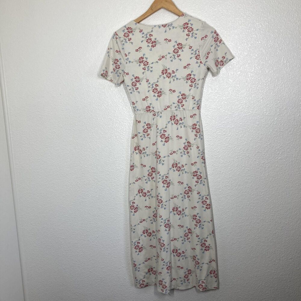 WAYF Cotagge Core Dress Womens XS Cream Floral Maxi Short Sleeve V Neck Stretch - Picture 4 of 15